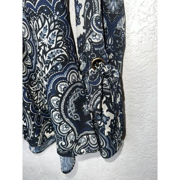 Shoshanna Floral Paisley Boho Tie Blouse Rent The Runway Medium Blue Blk. X1 - Picture 2 of 8